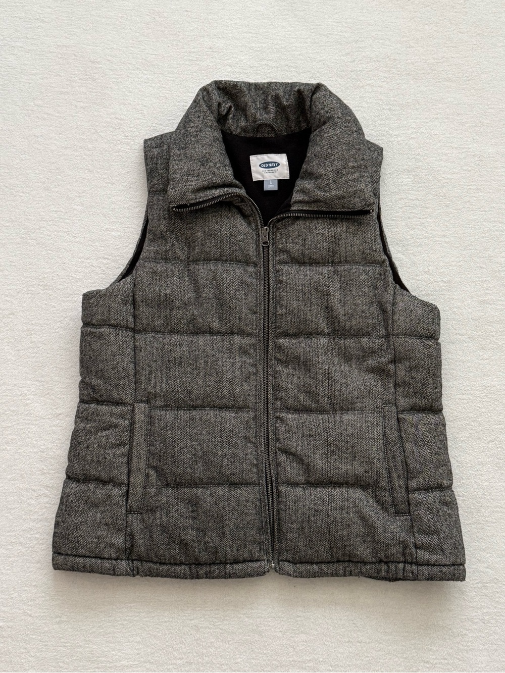 Old Navy Grey Quilted Fleece Lined Puffer Vest Women’s L Herringbone